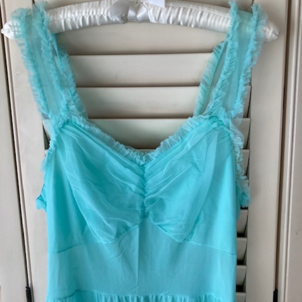 1950's Gotham Turquoise Nylon & Chiffon Nightie - Picture 5 of 13